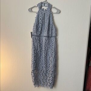 Bardot Blue Gray Halter Sheath Midi Dress